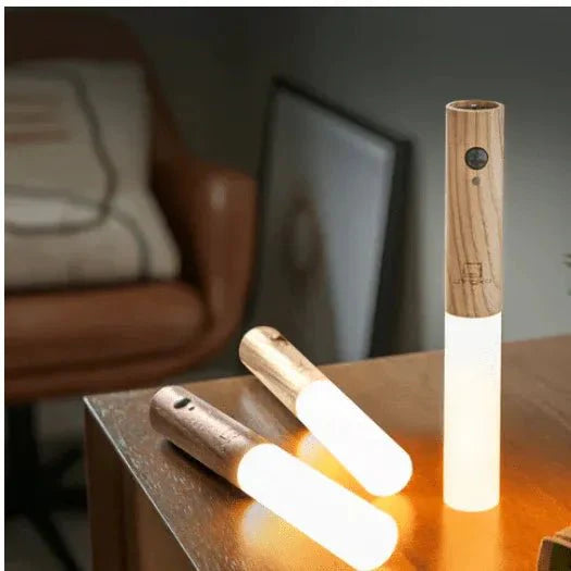 Smart Motion LED Wood Night Light – USB Rechargeable Lamp - Nuvenza