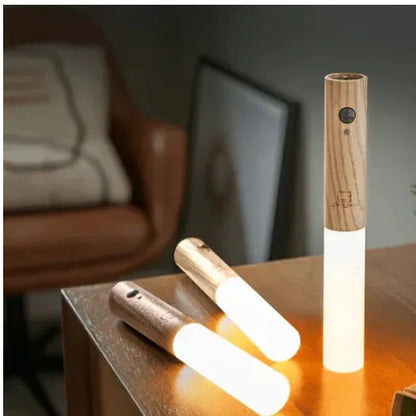 Smart Motion LED Wood Night Light – USB Rechargeable Lamp - Nuvenza