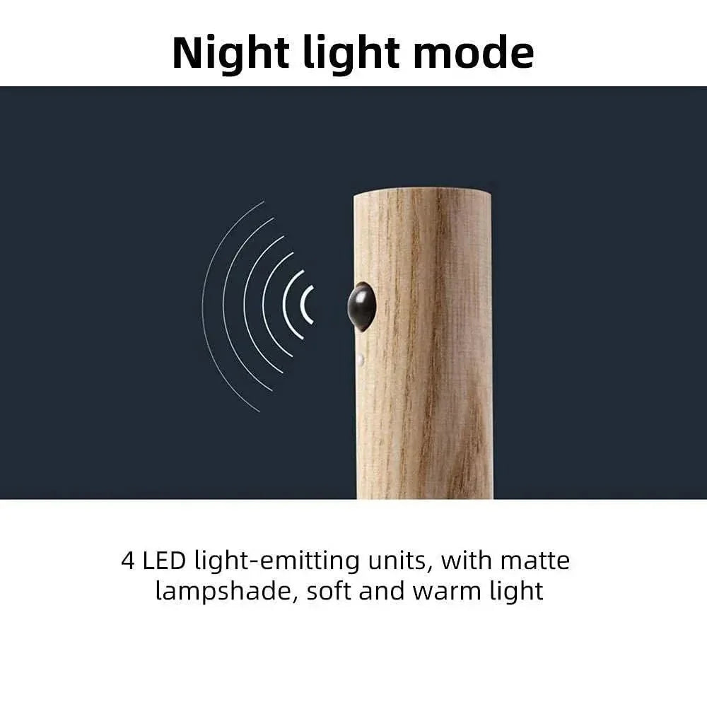 Smart Motion LED Wood Night Light – USB Rechargeable Lamp - Nuvenza