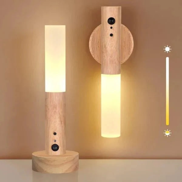 Smart Motion LED Wood Night Light – USB Rechargeable Lamp - Nuvenza