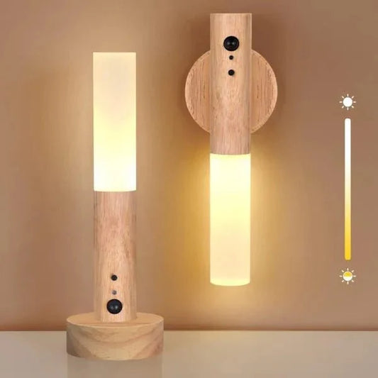 Smart Motion LED Wood Night Light – USB Rechargeable Lamp - Nuvenza