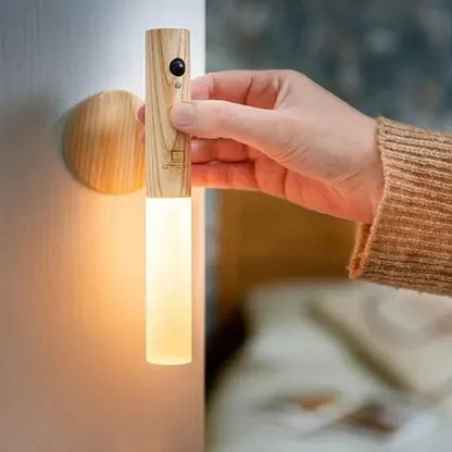 Smart Motion LED Wood Night Light – USB Rechargeable Lamp - Nuvenza